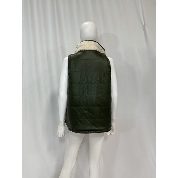 Tuckernuck Leather And Shearling Green Reversible Beckham Vest Size XS - Picture 3 of 4